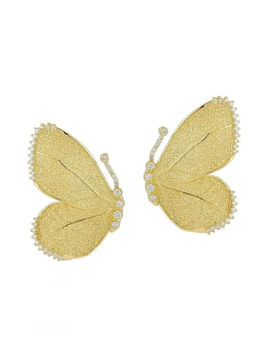 Textured Half Butterfly Wing Diamond Earrings