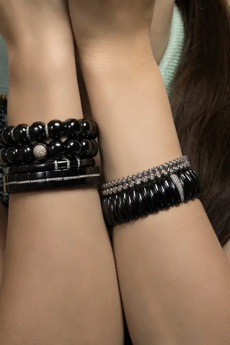 ROBERTO DEMEGLIO Three Diamond Bar Black Pura Stretch Bracelet | Thumbnail 4