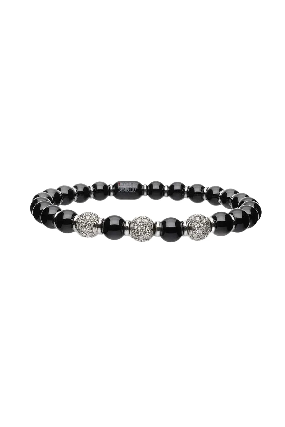 Three Diamond Bead Black Sfera Stretch Bracelet Three Diamond Bead Black Sfera Stretch Bracelet