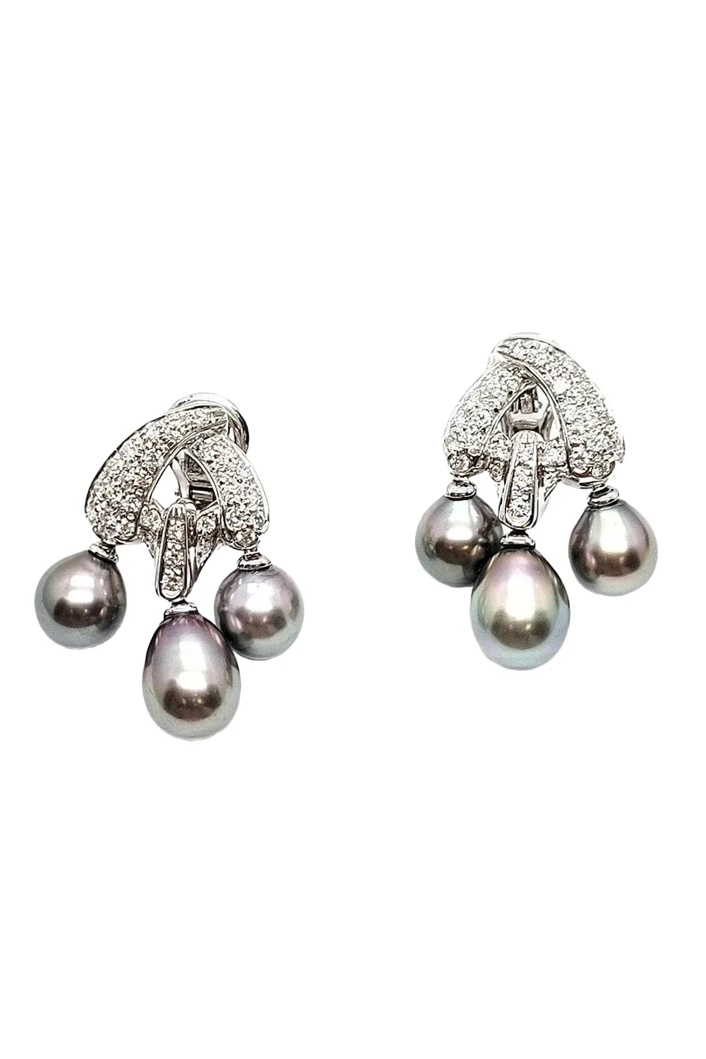 Three Pearl Diamond Earrings Three Pearl Diamond Earrings