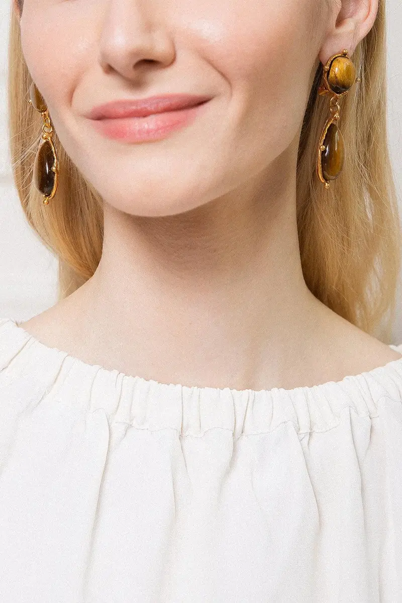 Sylvia Toledano Tiger Eye 2 Pierres Dots Earrings | Thumbnail 2 Sylvia Toledano Tiger Eye 2 Pierres Dots Earrings | Thumbnail 2
