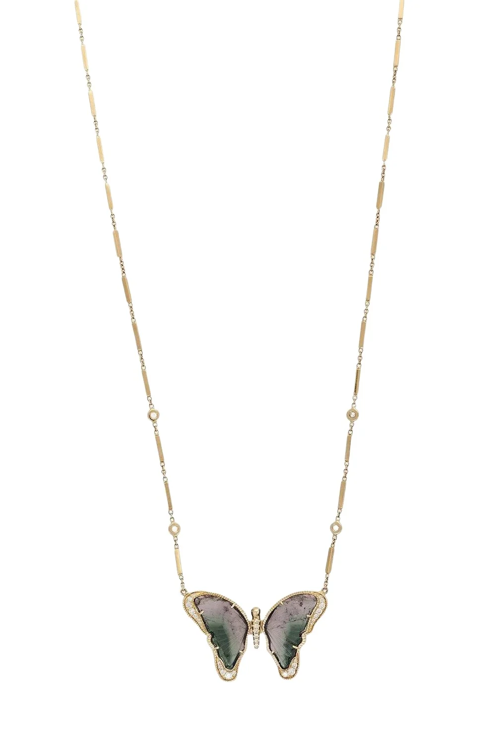 Tourmaline Diamond Butterfly Necklace