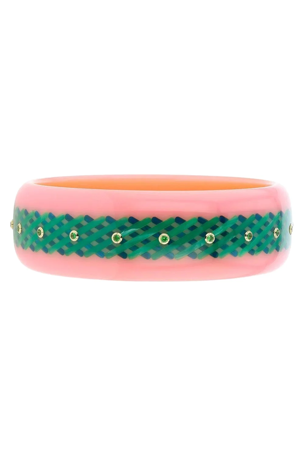 MARK DAVIS Tsavorite Garnet Pink Green Bakelite Bangle