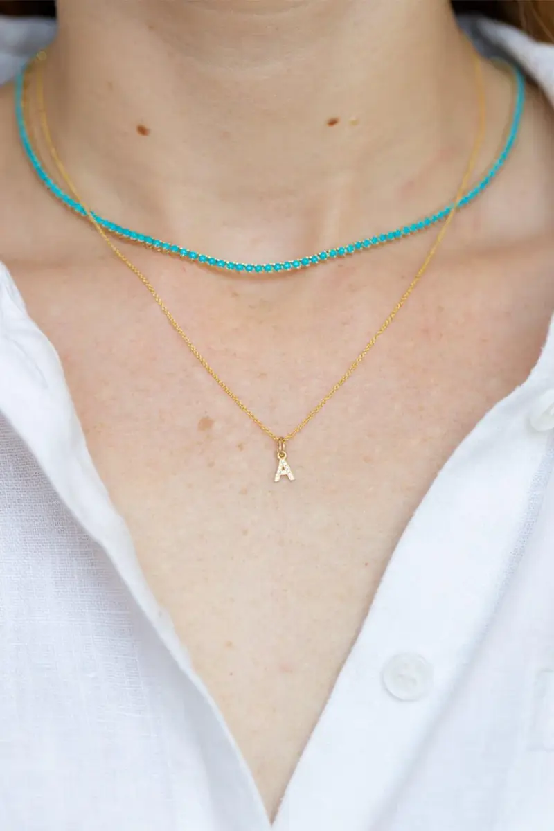 Jennifer Meyer Turquoise 3 Prong Tennis Necklace | Thumbnail 2
