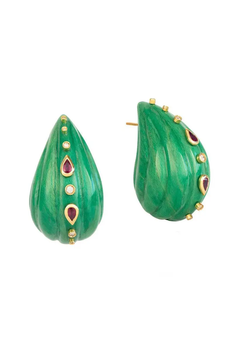 Silvia Furmanovich Turquoise Lacquered Marquetry Wavey Teardrop Earrings | Image 1 Silvia Furmanovich Turquoise Lacquered Marquetry Wavey Teardrop Earrings | Image 1