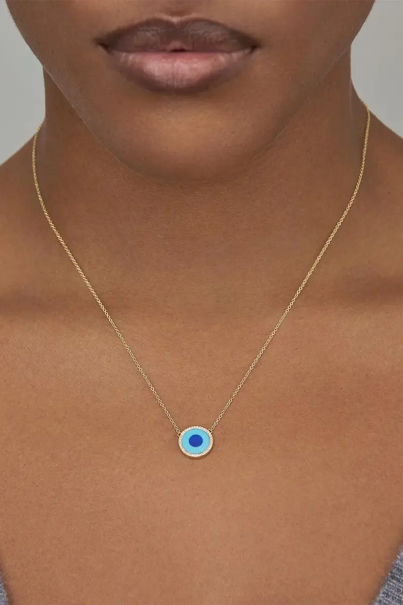 Jennifer Meyer Turquoise Lapis Diamond Mini Inlay Evil Eye Necklace | Thumbnail 2 Jennifer Meyer Turquoise Lapis Diamond Mini Inlay Evil Eye Necklace | Thumbnail 2