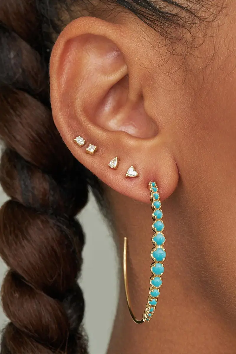 Jennifer Meyer Turquoise Medium Graduated Hoop Earrings | Thumbnail 2