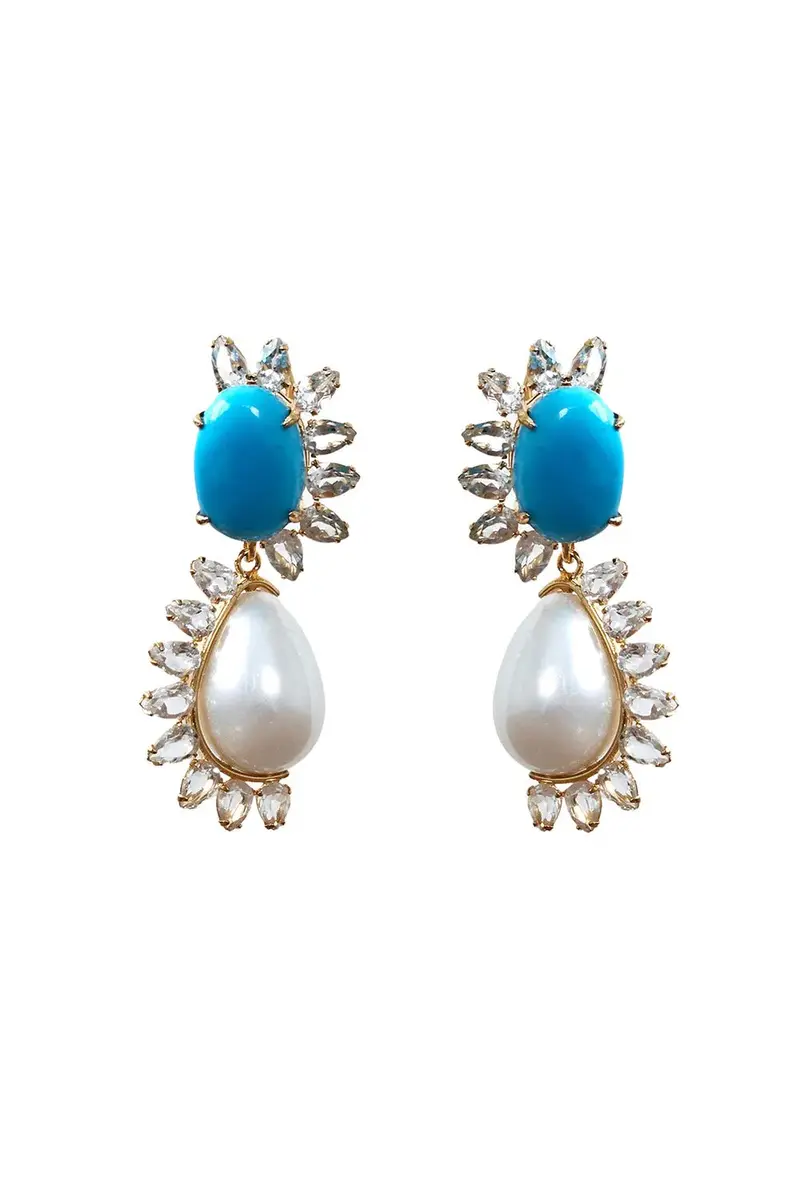 BOUNKIT JEWELRY Turquoise Pearl Drop Earrings | Image 1 BOUNKIT JEWELRY Turquoise Pearl Drop Earrings | Image 1