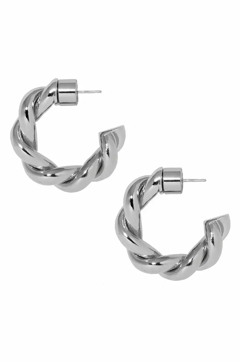 Jennifer Fisher Twisted Lilly Huggie Earrings - Silver - 0.7in | Image 1 Jennifer Fisher Twisted Lilly Huggie Earrings - Silver - 0.7in | Image 1