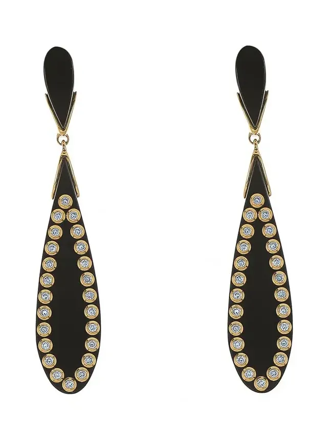 White Sapphire Black Bakelite Earrings White Sapphire Black Bakelite Earrings
