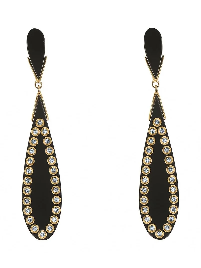 MARK DAVIS White Sapphire Black Bakelite Earrings