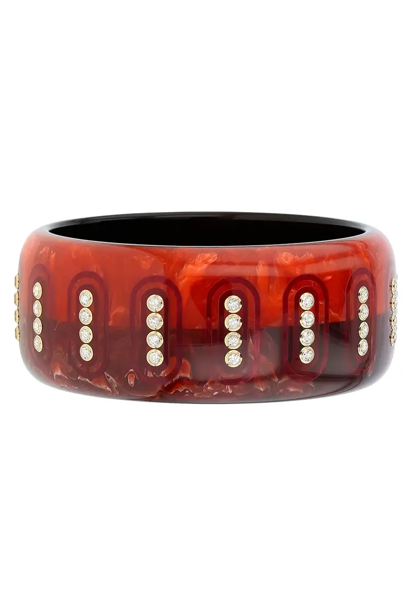 MARK DAVIS White Topaz Orange Red Bakelite Bangle | Image 1 MARK DAVIS White Topaz Orange Red Bakelite Bangle | Image 1
