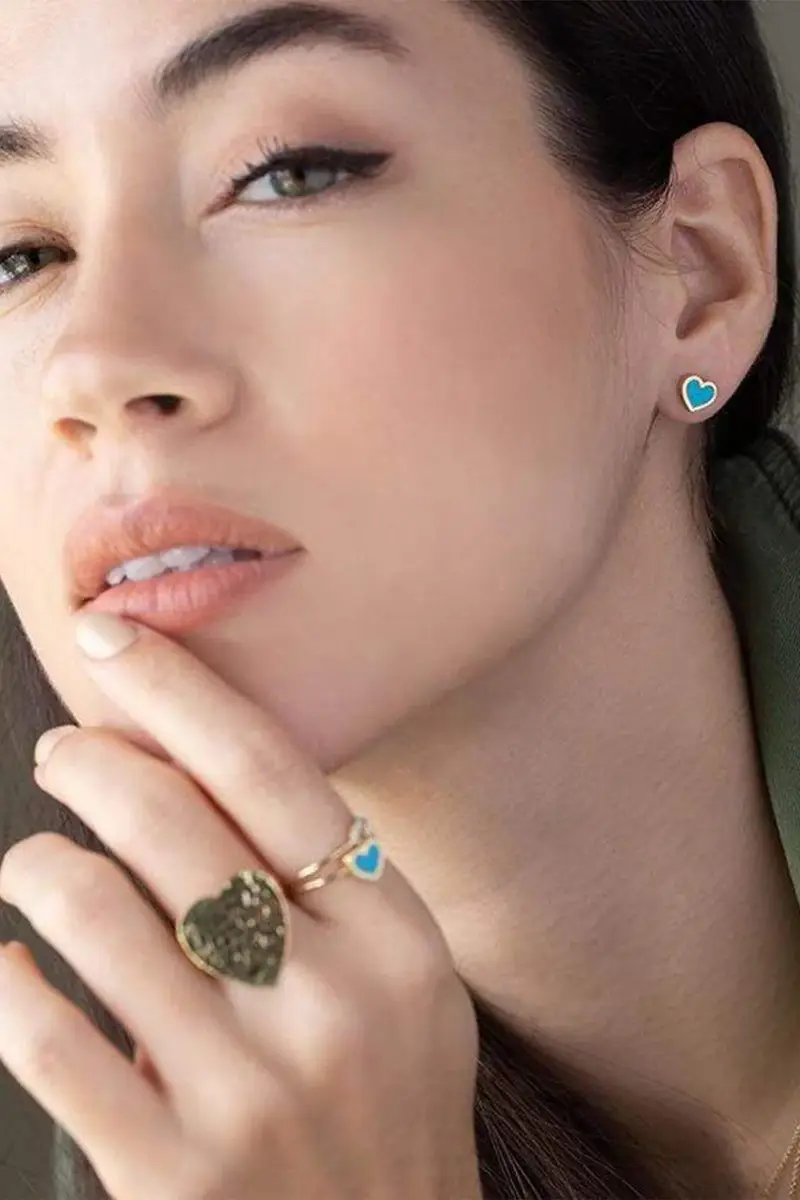 Jennifer Meyer XS Turquoise Inlay Heart Studs | Thumbnail 2 Jennifer Meyer XS Turquoise Inlay Heart Studs | Thumbnail 2