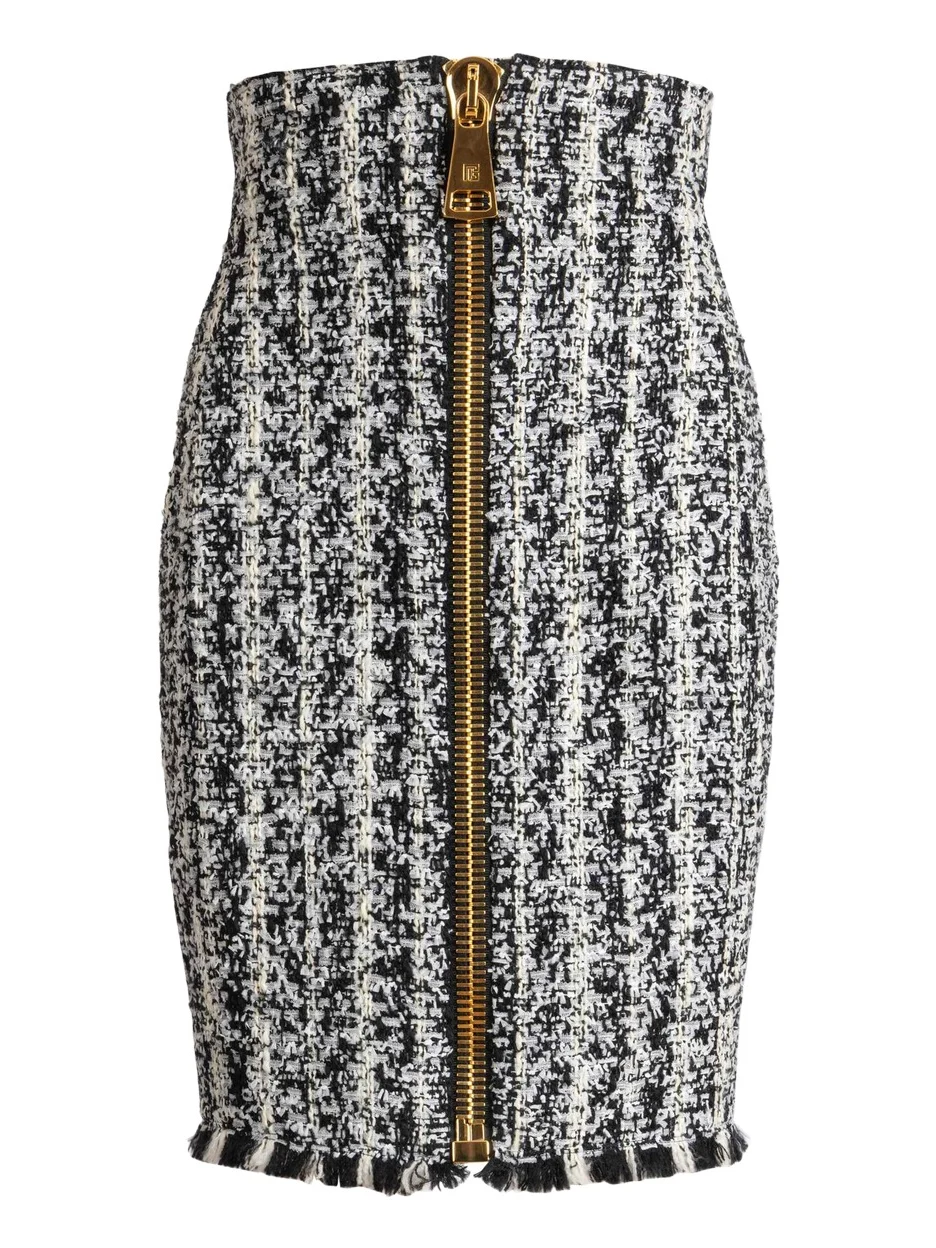 Balmain Zipped two-tone tweed skirt