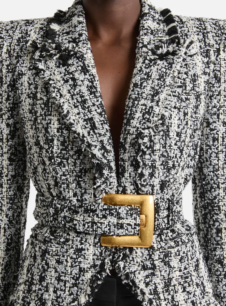 Balmain Two-tone tweed belted jacket | Thumbnail 3 Balmain Two-tone tweed belted jacket | Thumbnail 3