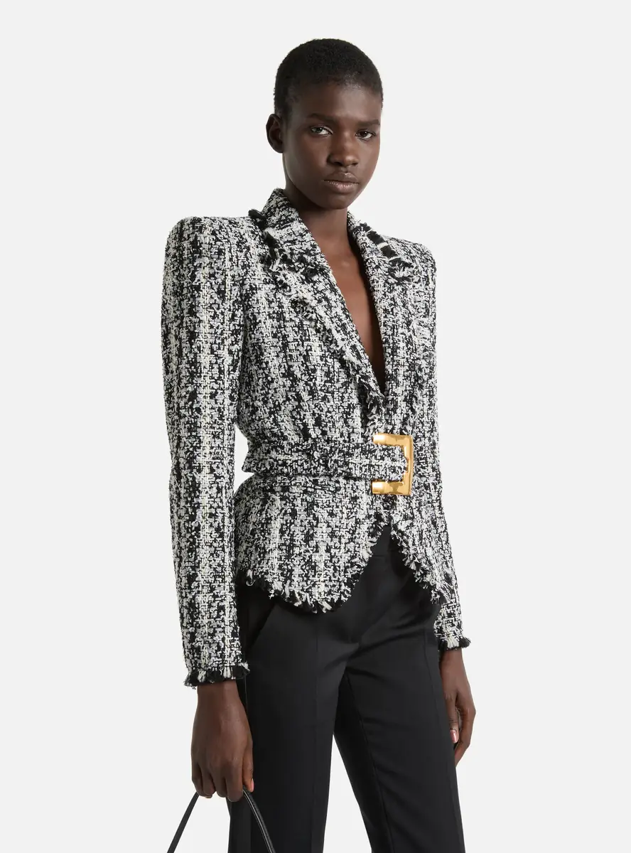 Balmain Two-tone tweed belted jacket | Thumbnail 5 Balmain Two-tone tweed belted jacket | Thumbnail 5