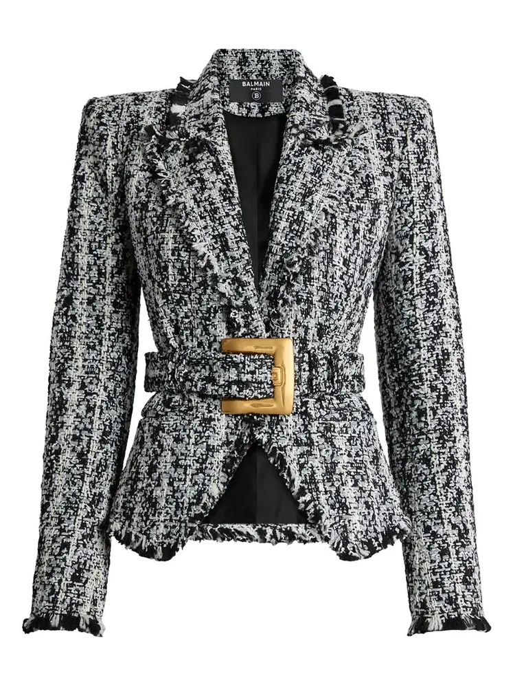 Two-tone tweed belted jacket Two-tone tweed belted jacket