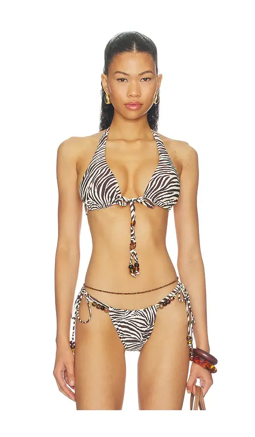 NICHOLAS Malta Bikini Top With Center Beaded Ties | Image 1 NICHOLAS Malta Bikini Top With Center Beaded Ties | Image 1