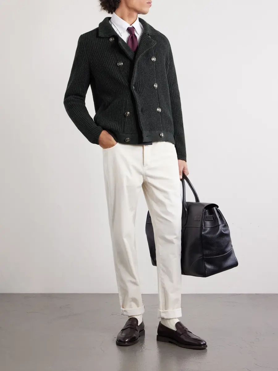 Brunello Cucinelli Double-Breasted Ribbed Cashmere Cardigan - Men | Thumbnail 2