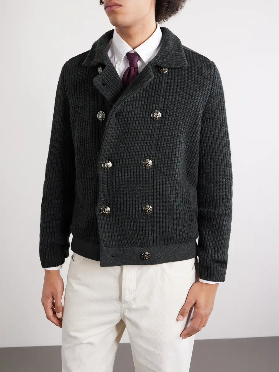 Brunello Cucinelli Double-Breasted Ribbed Cashmere Cardigan - Men | Thumbnail 3