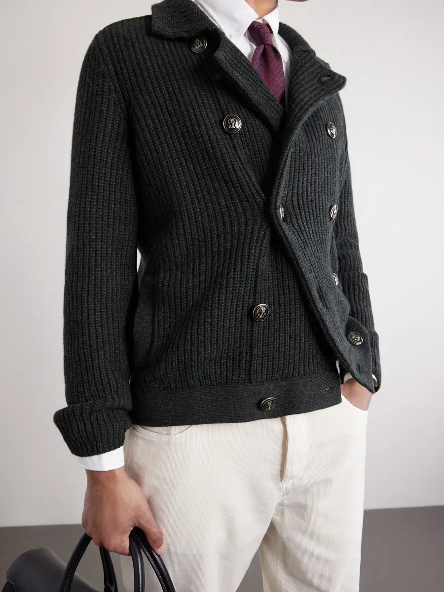 Brunello Cucinelli Double-Breasted Ribbed Cashmere Cardigan - Men | Thumbnail 5