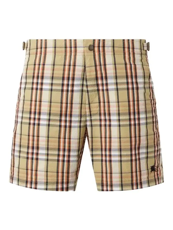 Burberry Selkirk Straight-Leg Mid-Length Checked Crinkled Swim Shorts - Men