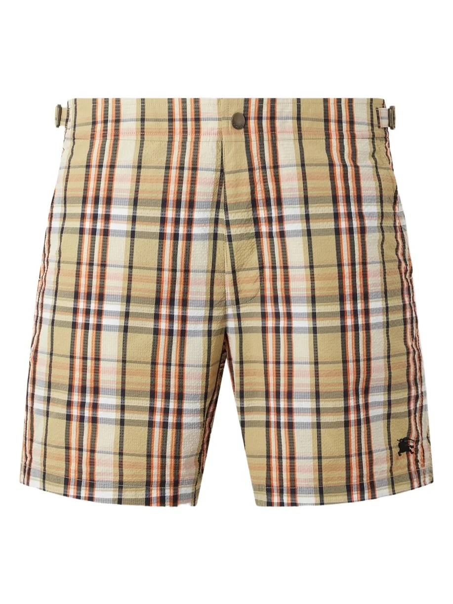 Burberry Selkirk Straight-Leg Mid-Length Checked Crinkled Swim Shorts - Men