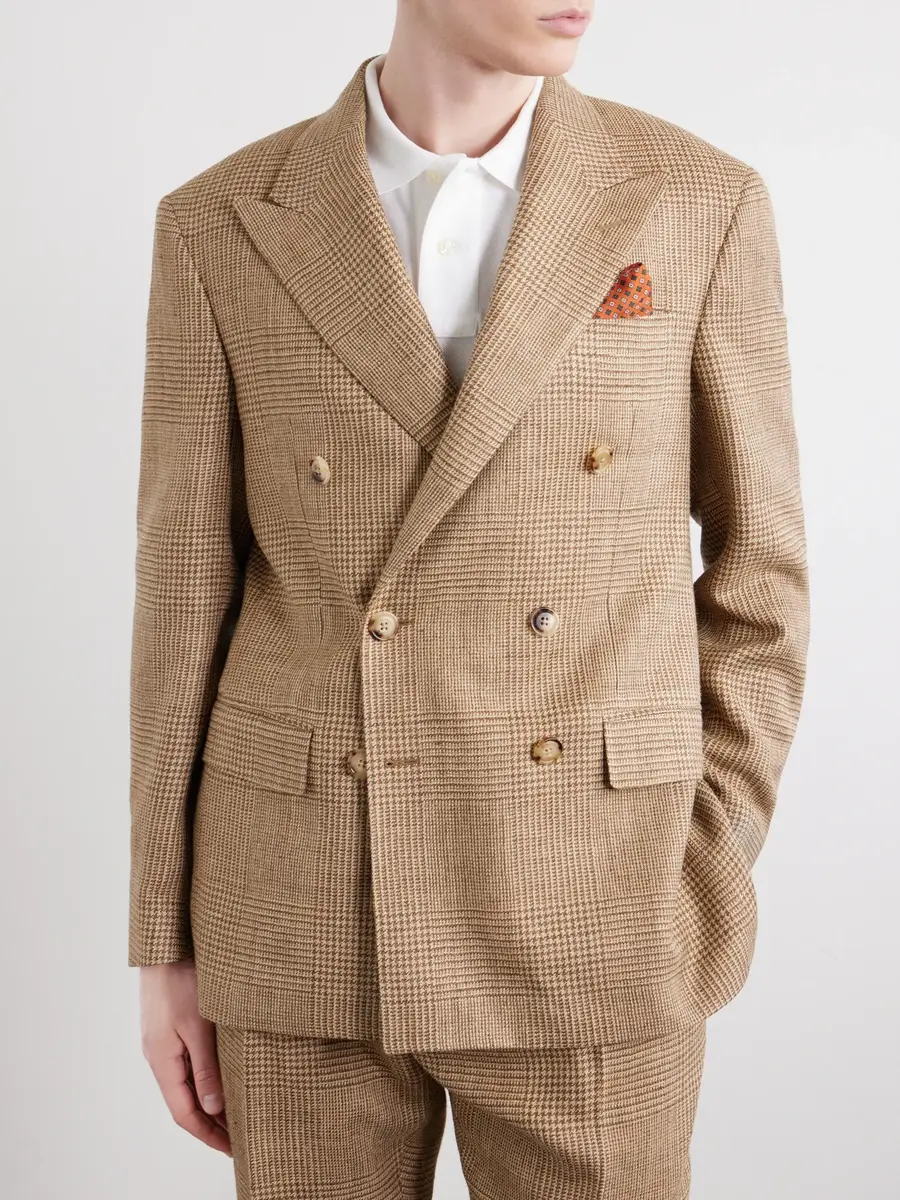 Polo Ralph Lauren Double-Breasted Houndstooth Silk, Linen and Wool-Blend Suit Jacket - Men | Thumbnail 3