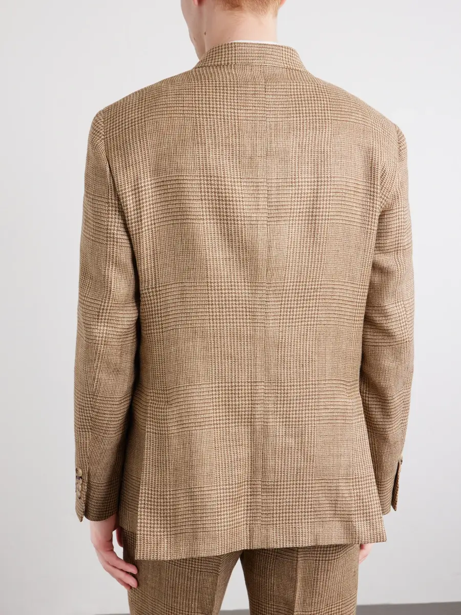 Polo Ralph Lauren Double-Breasted Houndstooth Silk, Linen and Wool-Blend Suit Jacket - Men | Thumbnail 4