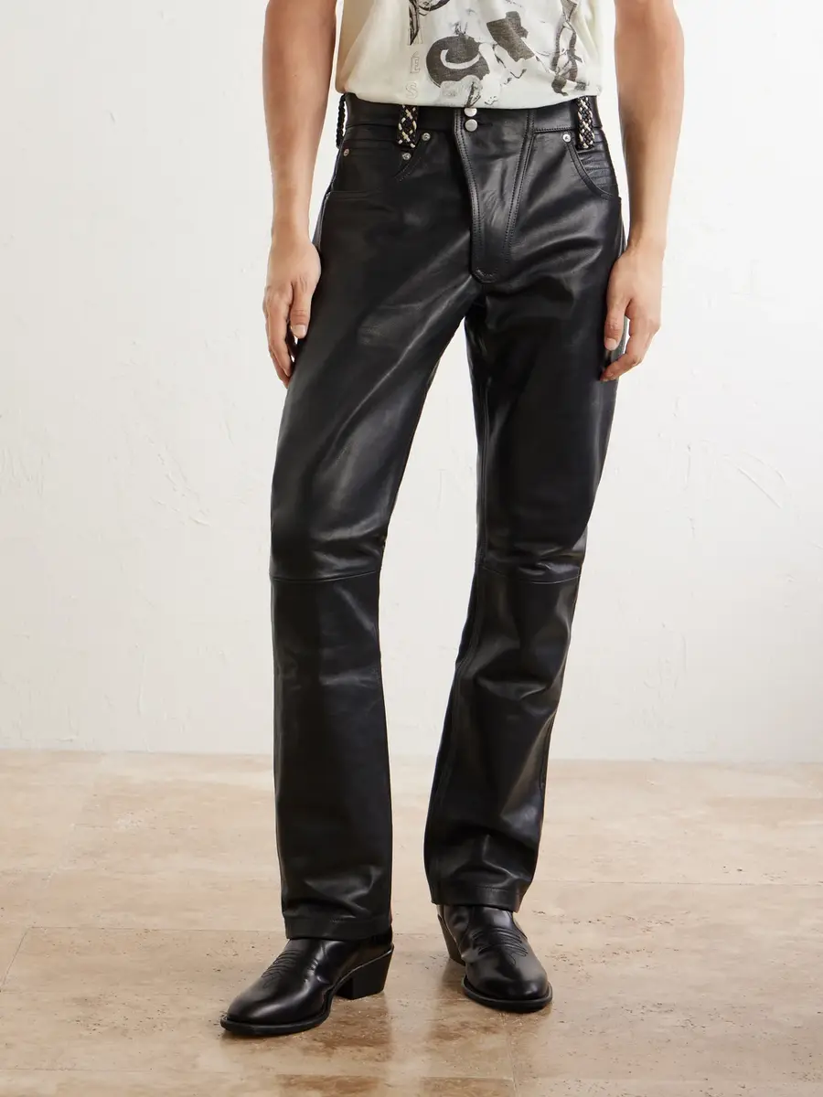 Enfants Riches Déprimés Moto Fly Straight-Leg Embellished Leather Trousers - Men | Thumbnail 3