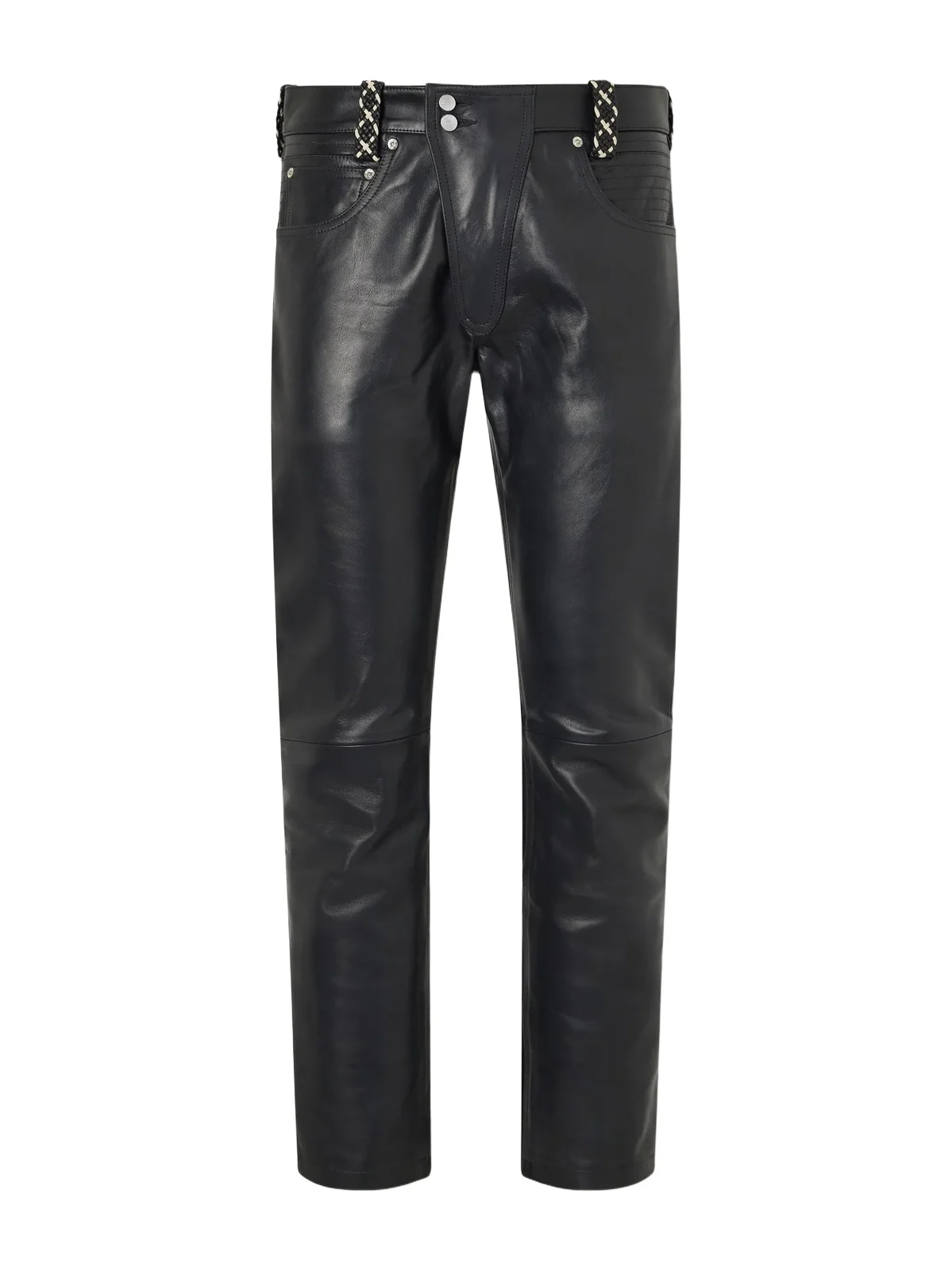 Moto Fly Straight-Leg Embellished Leather Trousers - Men Moto Fly Straight-Leg Embellished Leather Trousers - Men