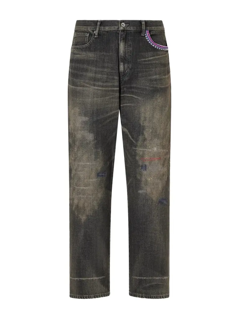 Neighborhood Savage Straight -Leg Bead-Embellished Distressed Jeans - Men | Image 1 Neighborhood Savage Straight -Leg Bead-Embellished Distressed Jeans - Men | Image 1
