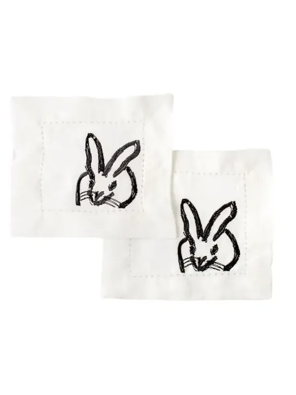 Painted Bunny Embroidered Linen Cocktail Napkins, Set of 6