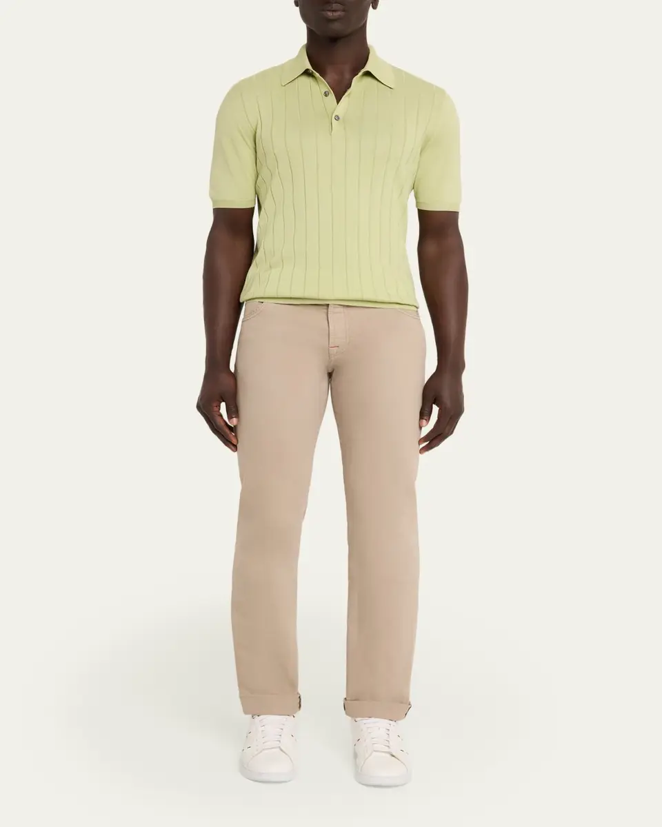 Kiton Men's Wide Rib Sea Island Cotton Polo Sweater | Thumbnail 2 Kiton Men's Wide Rib Sea Island Cotton Polo Sweater | Thumbnail 2