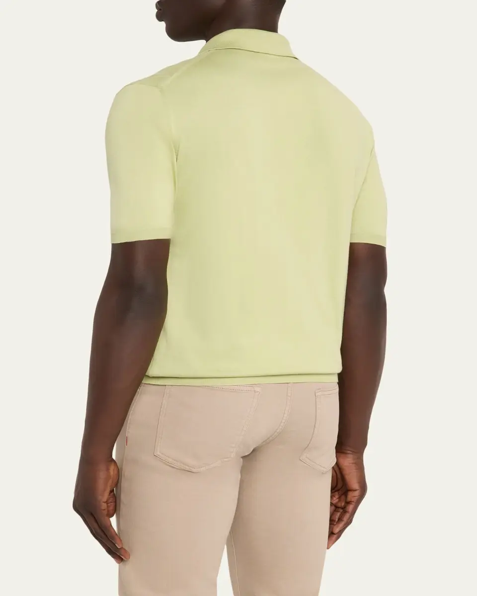 Kiton Men's Wide Rib Sea Island Cotton Polo Sweater | Thumbnail 3 Kiton Men's Wide Rib Sea Island Cotton Polo Sweater | Thumbnail 3