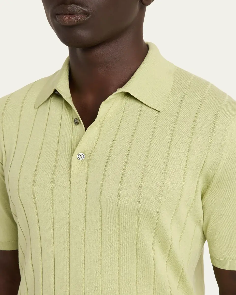 Kiton Men's Wide Rib Sea Island Cotton Polo Sweater | Thumbnail 5 Kiton Men's Wide Rib Sea Island Cotton Polo Sweater | Thumbnail 5