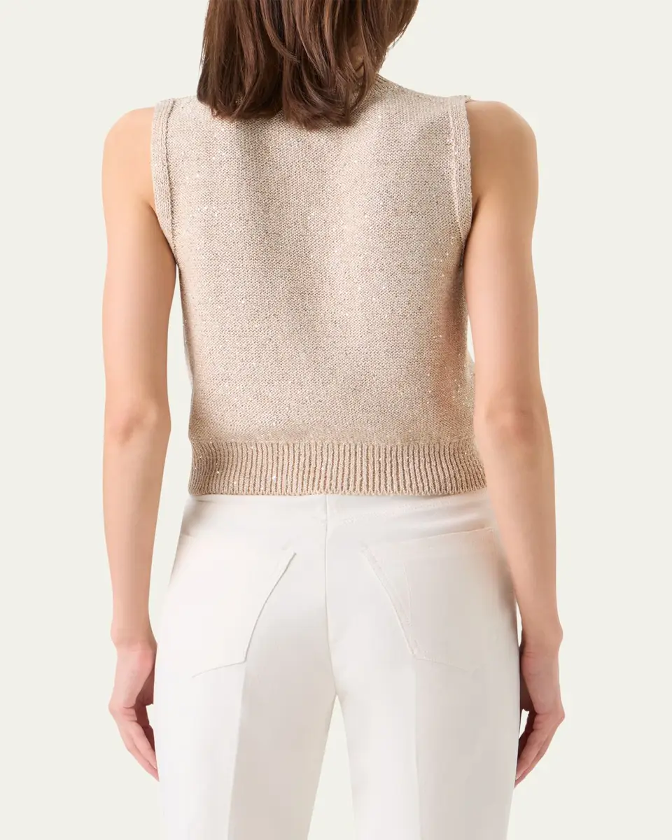 Akris Linen-Cotton Micro Sequin Sleeveless Knit Top | Thumbnail 3 Akris Linen-Cotton Micro Sequin Sleeveless Knit Top | Thumbnail 3