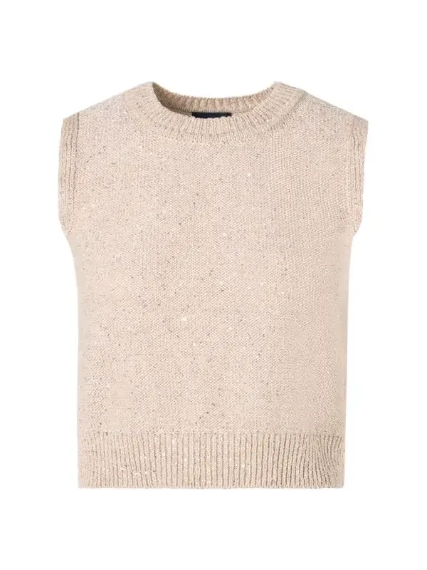 Akris Linen-Cotton Micro Sequin Sleeveless Knit Top