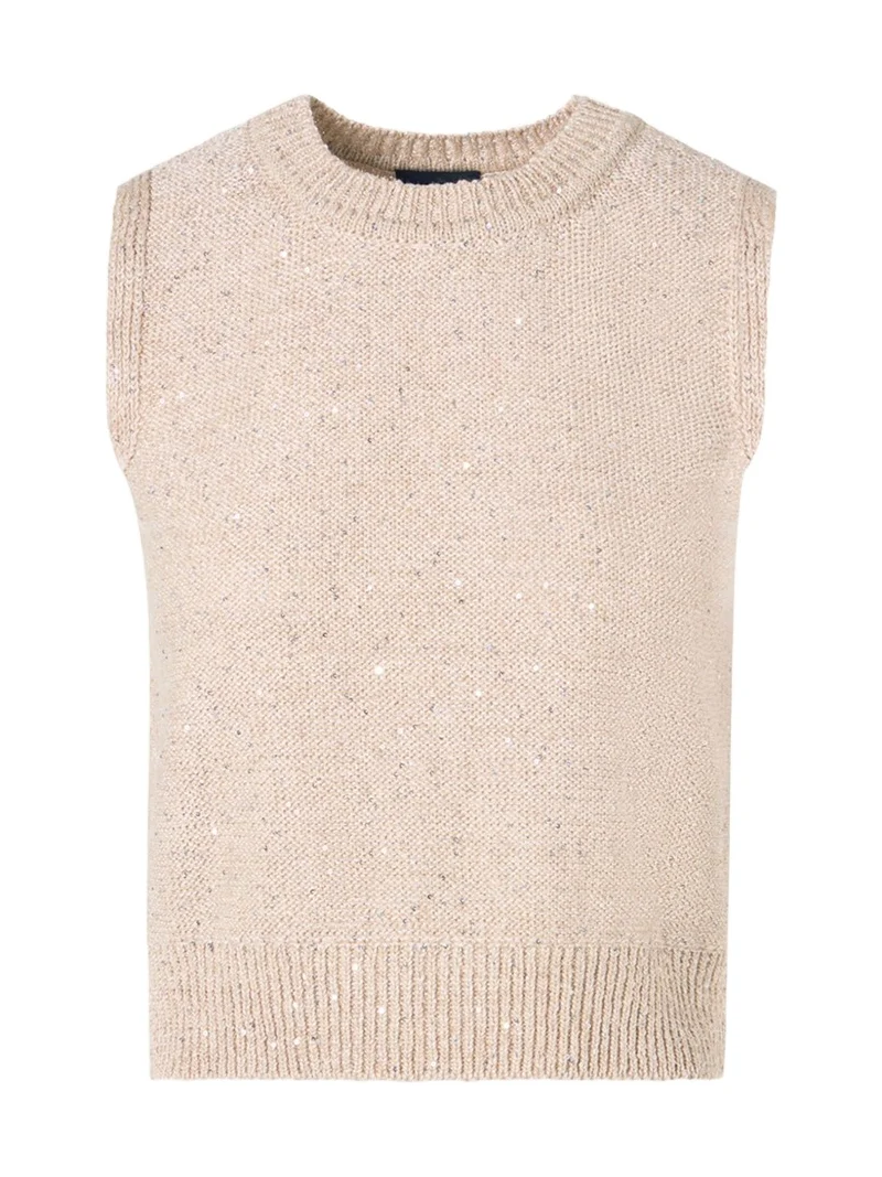 Linen-Cotton Micro Sequin Sleeveless Knit Top Linen-Cotton Micro Sequin Sleeveless Knit Top