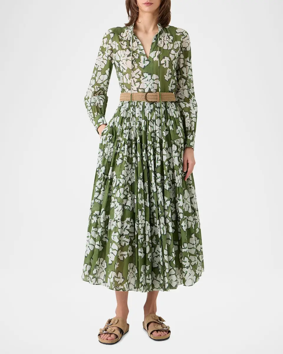 Akris punto Floral Cotton Muslin Tiered Midi Shirtdress | Thumbnail 2