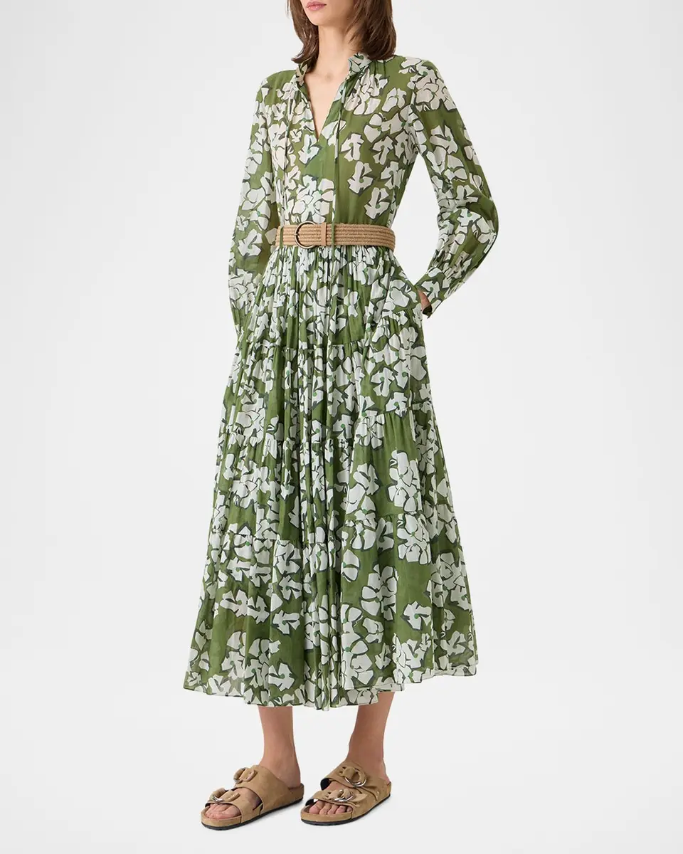 Akris punto Floral Cotton Muslin Tiered Midi Shirtdress | Thumbnail 6