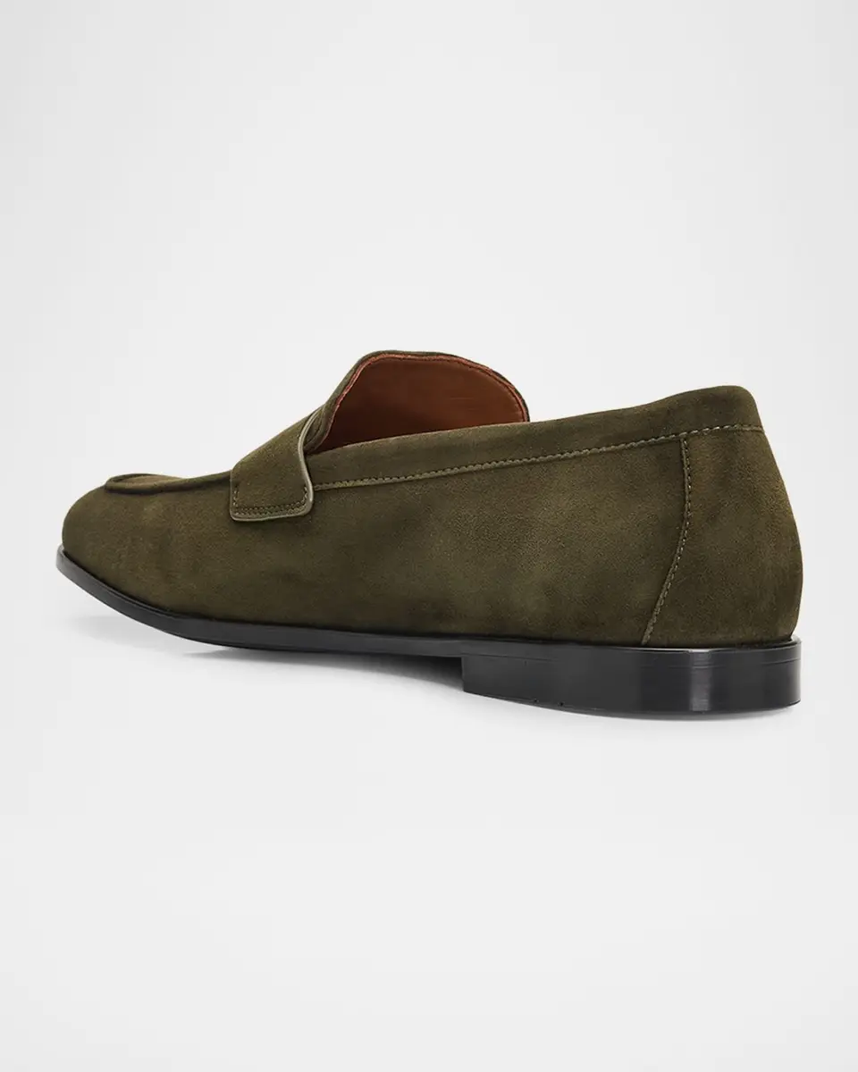 Ferragamo Men's Suede Micro-Gancio Penny Loafers | Thumbnail 4 Ferragamo Men's Suede Micro-Gancio Penny Loafers | Thumbnail 4