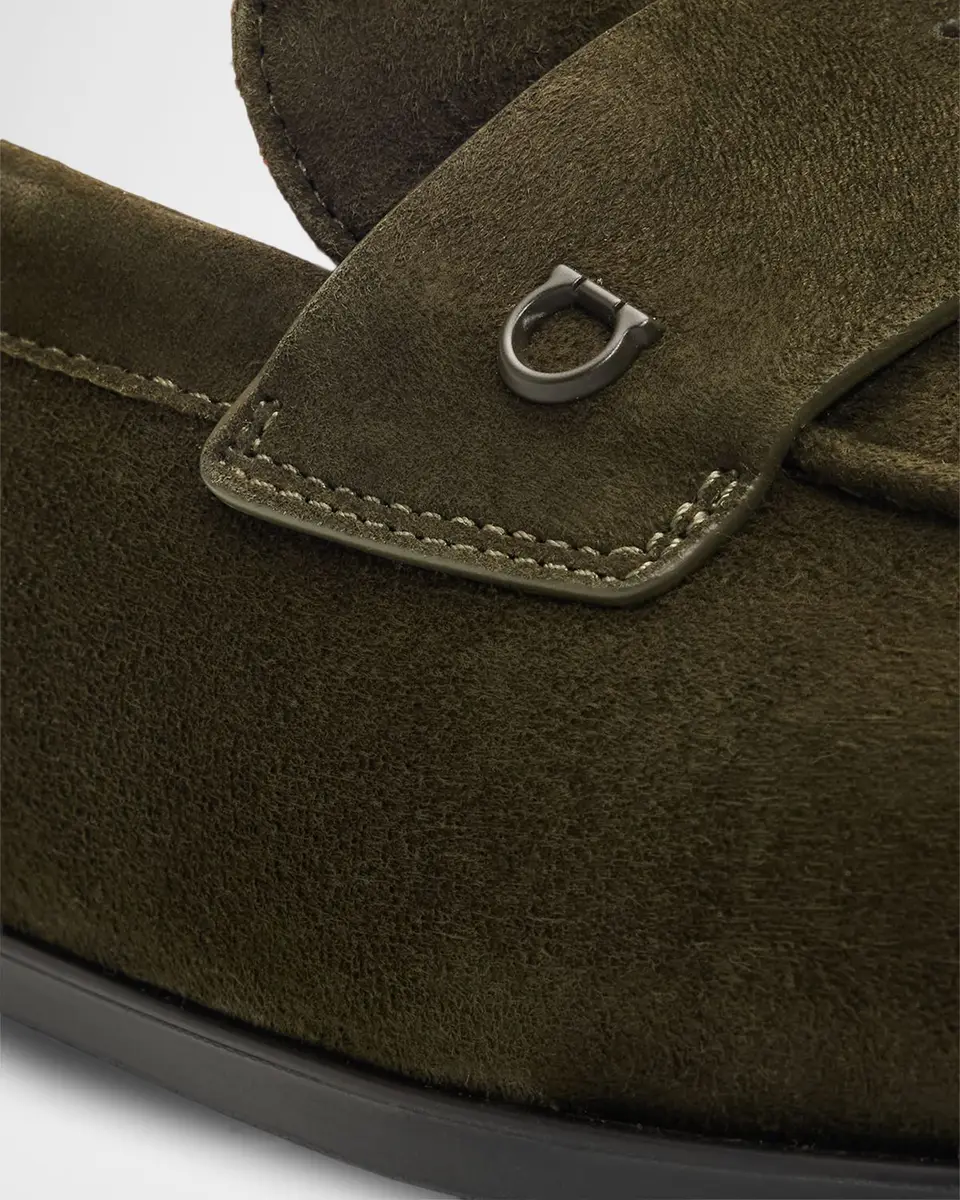 Ferragamo Men's Suede Micro-Gancio Penny Loafers | Thumbnail 5 Ferragamo Men's Suede Micro-Gancio Penny Loafers | Thumbnail 5
