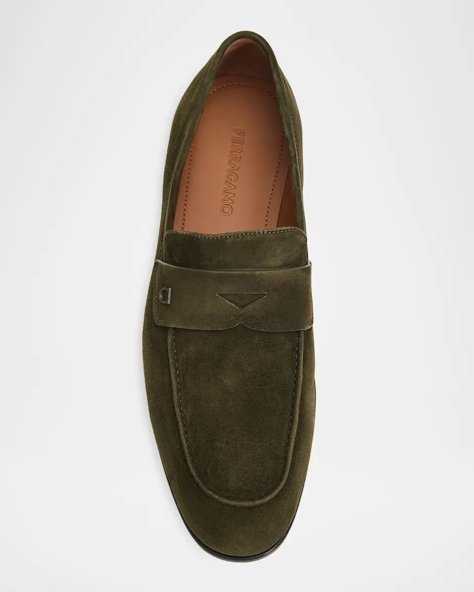 Ferragamo Men's Suede Micro-Gancio Penny Loafers | Thumbnail 6 Ferragamo Men's Suede Micro-Gancio Penny Loafers | Thumbnail 6