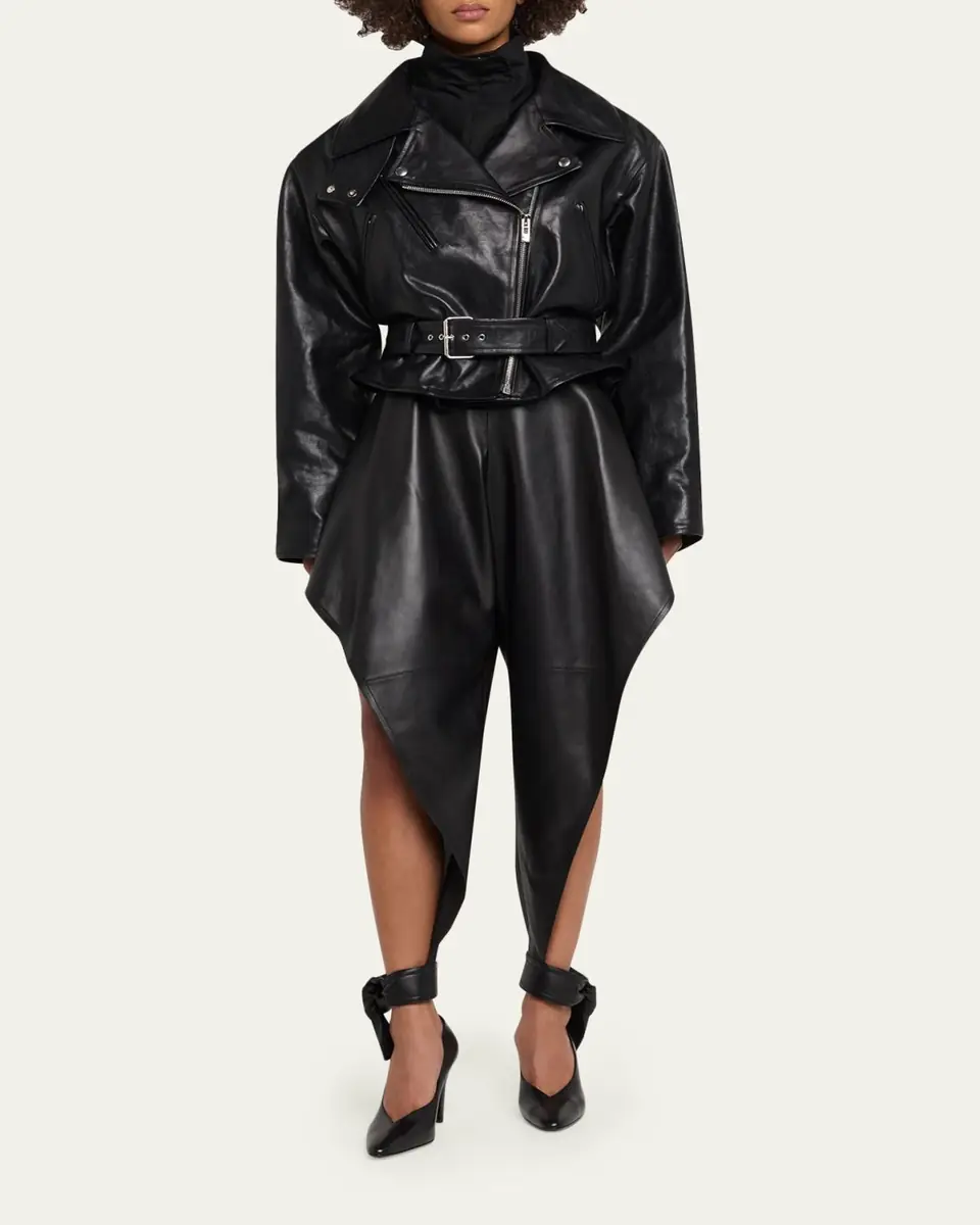 Alaïa Leather Pointed Ruffle Ankle-Tie Pants | Thumbnail 2 Alaïa Leather Pointed Ruffle Ankle-Tie Pants | Thumbnail 2