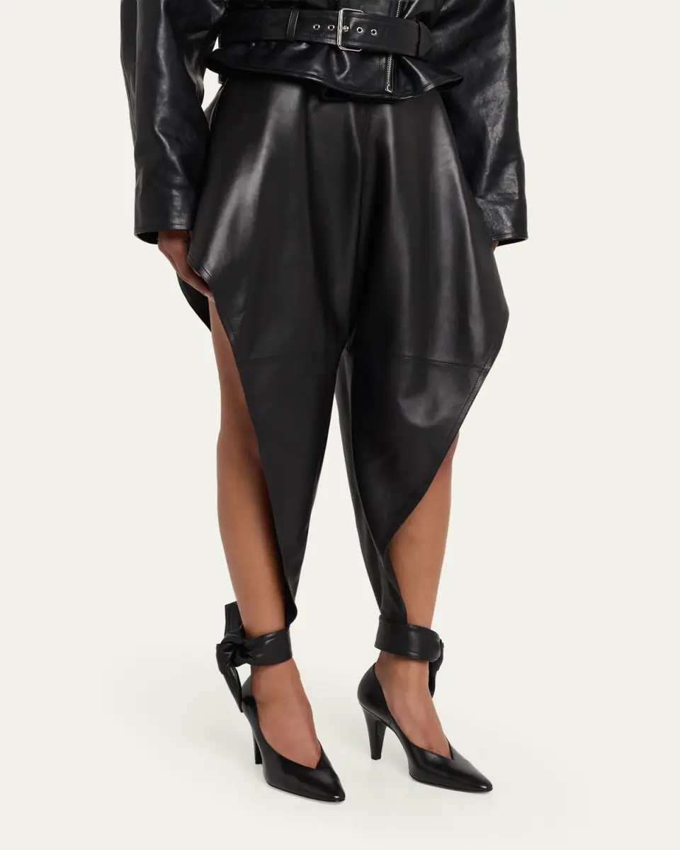 Alaïa Leather Pointed Ruffle Ankle-Tie Pants | Thumbnail 4 Alaïa Leather Pointed Ruffle Ankle-Tie Pants | Thumbnail 4