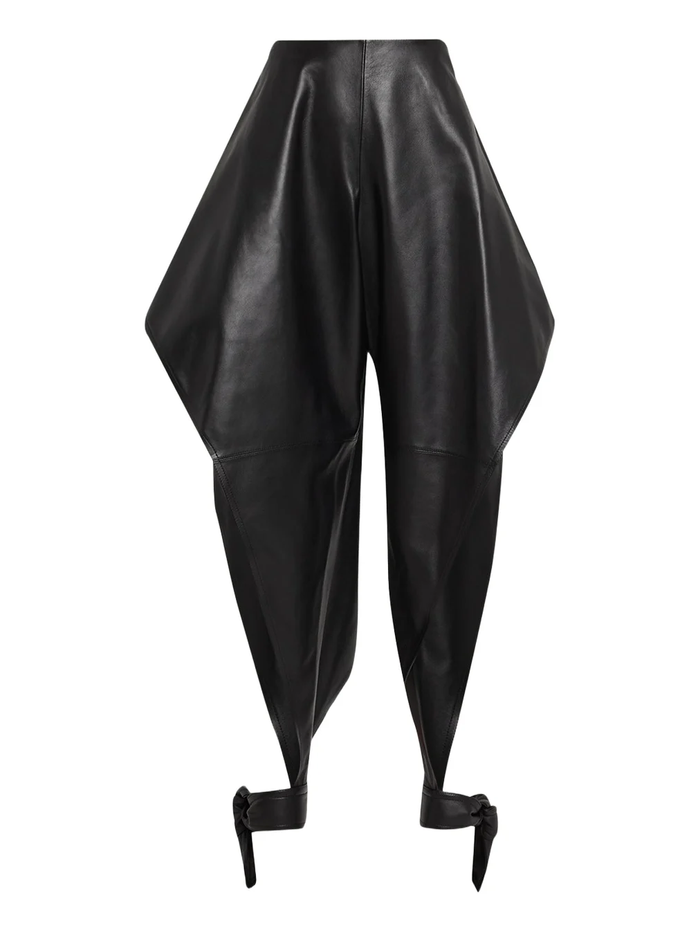ALAÏA Leather Pointed Ruffle Ankle-Tie Pants