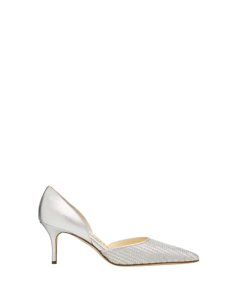 Manolo Blahnik 70mm Taylerbinu Woven Metallic Leather Pumps