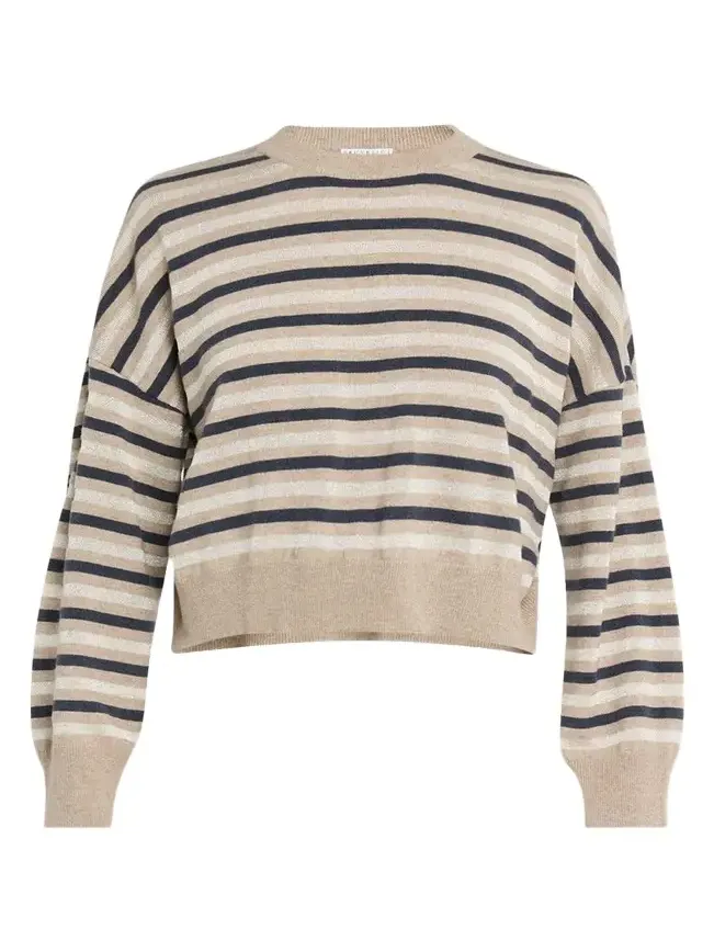 Shimmering Striped Wool-Cashmere Crop Sweater