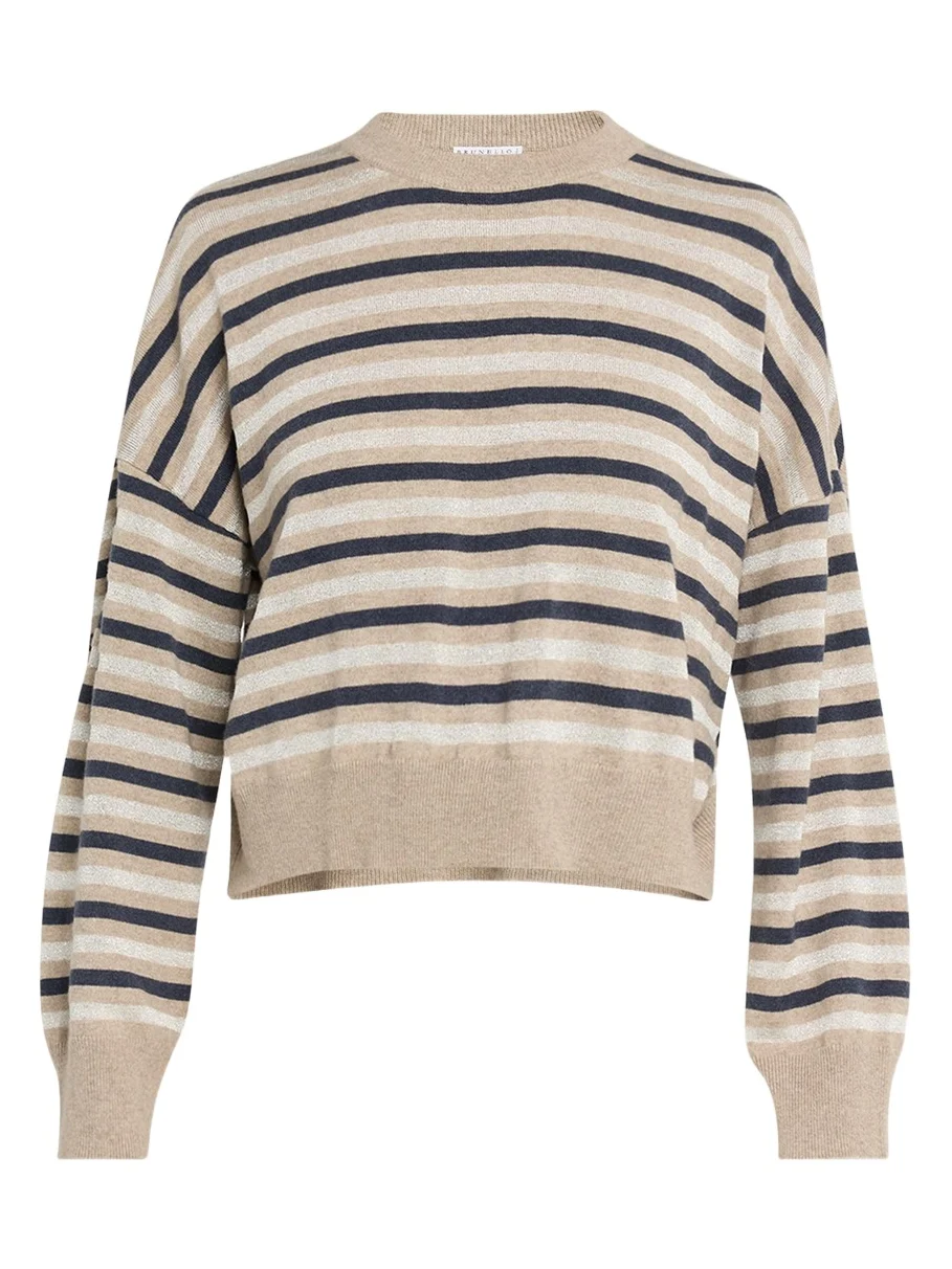 Shimmering Striped Wool-Cashmere Crop Sweater